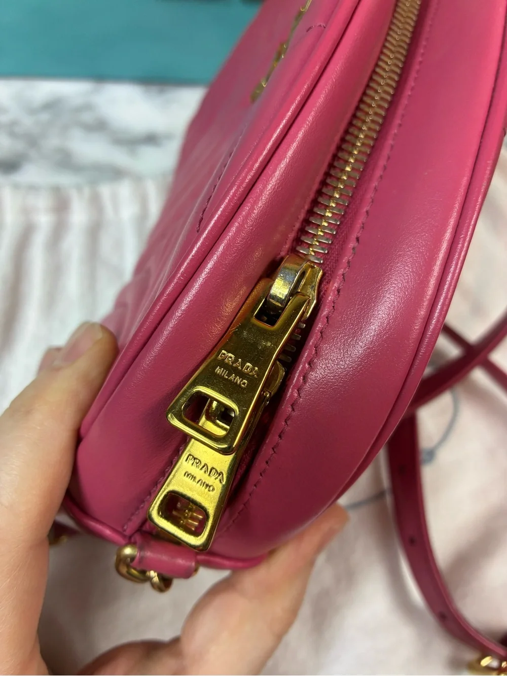 Prada Pink Quilted Diagramme Crossbody Bag - Gold Hardware - Excellent Condition